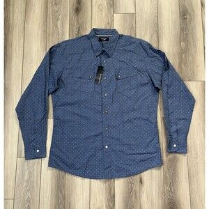 Lee Crafted By Dusty Blue Polka Dot Snap Button Western Shirt Mens Sz Large NWT